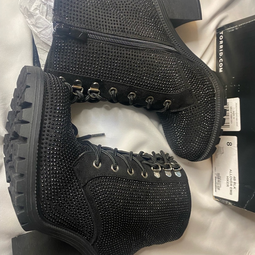 Black embellished hiker booties from Torrid with heel size 8